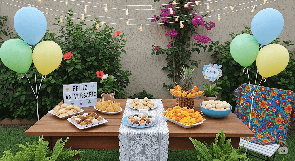 Decoração simples para evento pequeno em casa.
