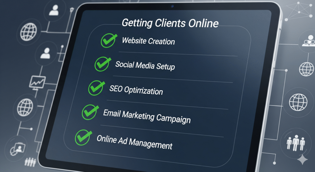 Checklist com os primeiros passos para freelancers conseguirem clientes online.