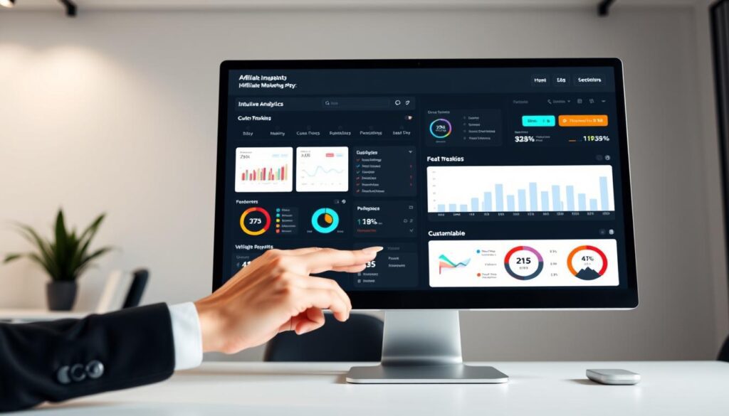A serene and professional image of a computer screen showcasing affiliate marketing with Hotmart in 2025. The screen displays a sleek, modern dashboard with intuitive analytics, real-time tracking, and customizable reports. In the foreground, a hand hovers over a touchpad, navigating the seamless interface. The background features a minimalist office setting, with clean lines, neutral tones, and subtle lighting that creates a sense of productivity and success. The overall atmosphere conveys the ease and potential of affiliate marketing with Hotmart, an ideal illustration for the article's section on this topic. A serene and professional image of a computer screen showcasing affiliate marketing with Hotmart in 2025. The screen displays a sleek, modern dashboard with intuitive analytics, real-time tracking, and customizable reports. In the foreground, a hand hovers over a touchpad, navigating the seamless interface. The background features a minimalist office setting, with clean lines, neutral tones, and subtle lighting that creates a sense of productivity and success. The overall atmosphere conveys the ease and potential of affiliate marketing with Hotmart, an ideal illustration for the article's section on this topic.