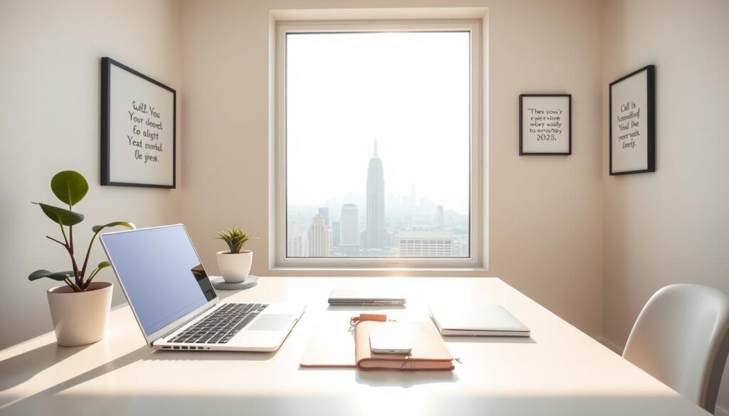 A serene, sun-drenched workspace with a laptop, smartphone, and notebook on a clean, minimal desk. The scene exudes a sense of focus and productivity, with a potted plant and a motivational quote framed on the wall. The lighting is soft and warm, creating a calming atmosphere. In the background, a large window offers a view of a picturesque cityscape, symbolizing the limitless opportunities for online success. The overall tone is one of preparedness, optimism, and a belief in one's ability to thrive in the digital landscape of 2025. A serene, sun-drenched workspace with a laptop, smartphone, and notebook on a clean, minimal desk. The scene exudes a sense of focus and productivity, with a potted plant and a motivational quote framed on the wall. The lighting is soft and warm, creating a calming atmosphere. In the background, a large window offers a view of a picturesque cityscape, symbolizing the limitless opportunities for online success. The overall tone is one of preparedness, optimism, and a belief in one's ability to thrive in the digital landscape of 2025.