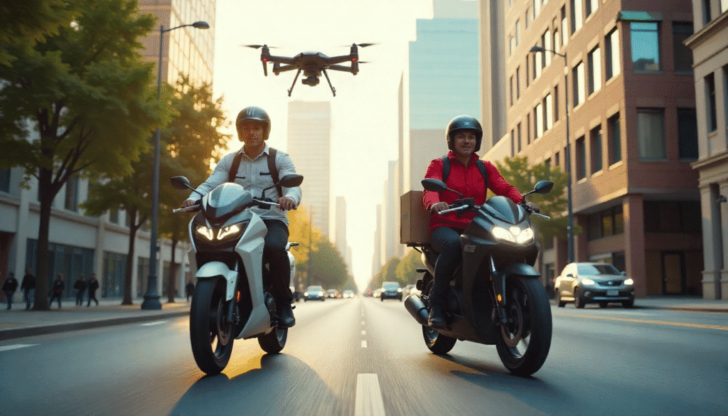 Tendências do futuro das entregas por aplicativo em 2025 com drones e motos elétricas