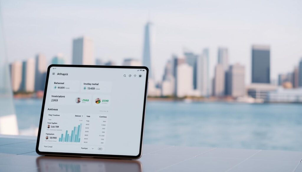 A digital investment application interface, featuring a clean and intuitive design. The foreground displays a minimalist dashboard with balance, investment, and transaction details. The middle ground showcases various investment options, represented by clean iconography and simplified charts. The background transitions to a serene, blurred cityscape, symbolizing the connection between personal finance and the broader economic landscape. The color palette is muted and calming, with shades of blue and gray predominating, creating a sense of professionalism and trust. Lighting is soft and diffused, enhancing the sophisticated and approachable feel of the application. The overall composition conveys the ease and accessibility of initial investments, aligning with the article's focus on empowering beginners with limited capital. A digital investment application interface, featuring a clean and intuitive design. The foreground displays a minimalist dashboard with balance, investment, and transaction details. The middle ground showcases various investment options, represented by clean iconography and simplified charts. The background transitions to a serene, blurred cityscape, symbolizing the connection between personal finance and the broader economic landscape. The color palette is muted and calming, with shades of blue and gray predominating, creating a sense of professionalism and trust. Lighting is soft and diffused, enhancing the sophisticated and approachable feel of the application. The overall composition conveys the ease and accessibility of initial investments, aligning with the article's focus on empowering beginners with limited capital.