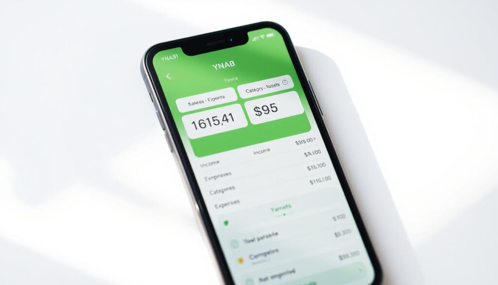 Controle Financeiro Pessoal 2025: Os 5 Apps que Mais Economizam 3 A professional-looking mobile application interface showcasing the YNAB (You Need a Budget) app's budgeting features. The screen displays a clean, minimalist design with a clear overview of income, expenses, and budgeting categories. The app's signature green and white color scheme creates a calming, organized aesthetic. The user interface emphasizes ease of use, intuitive navigation, and detailed financial tracking, reflecting YNAB's unique budgeting methodology. The scene is bathed in soft, directional lighting, creating depth and highlighting the app's sleek, modern design. The overall impression conveys a sense of financial control and personal empowerment through the YNAB app's comprehensive budgeting tools.