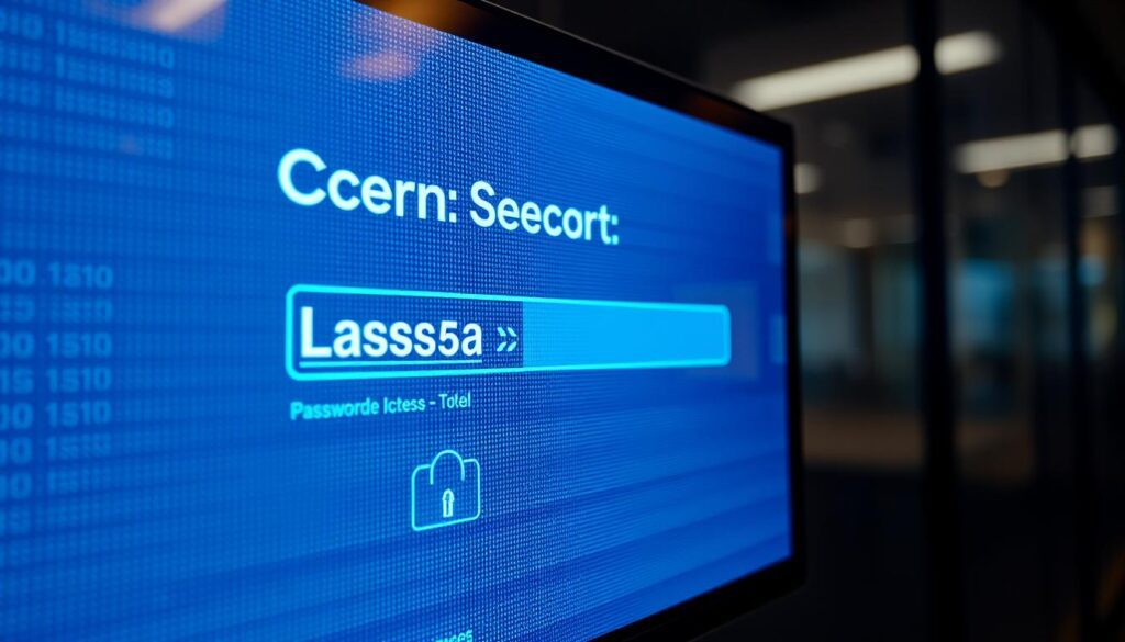 Credenciais detalhadas de acesso à rede corporativa, incluindo nome de usuário, senha e token de segurança, exibidas em uma tela digital com design elegante e moderno. A tela é retroiluminada com uma iluminação fria em tons de azul, criando uma atmosfera profissional e de alta tecnologia. As credenciais são exibidas em um formato claro e de fácil leitura, com um layout minimalista que enfatiza a natureza sensível das informações. O fundo é ligeiramente desfocado, mantendo o foco nos detalhes críticos de acesso. O tom geral é de importância e gravidade, refletindo a natureza sensível do assunto.