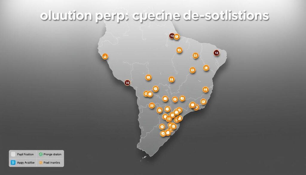 Distribuição geográfica das vagas para jovens aprendizes, mostrando um mapa detalhado do Brasil com as fronteiras estaduais claramente marcadas. O mapa deve ter indicadores visuais, como círculos ou ícones de tamanhos variados, para representar o número de vagas disponíveis para aprendizes em cada estado. O estilo visual geral deve ter uma estética profissional e baseada em dados, com linhas limpas, cores suaves e texto mínimo. A iluminação deve ser neutra e uniformemente distribuída para destacar os detalhes do mapa. O ângulo deve ser uma visão direta, de cima para baixo, para fornecer uma visão geral clara da cobertura geográfica. O clima deve transmitir uma sensação de clareza informativa sobre as oportunidades disponíveis para jovens aprendizes em vários estados. Distribuição geográfica das vagas para jovens aprendizes, mostrando um mapa detalhado do Brasil com as fronteiras estaduais claramente marcadas. O mapa deve ter indicadores visuais, como círculos ou ícones de tamanhos variados, para representar o número de vagas disponíveis para aprendizes em cada estado. O estilo visual geral deve ter uma estética profissional e baseada em dados, com linhas limpas, cores suaves e texto mínimo. A iluminação deve ser neutra e uniformemente distribuída para destacar os detalhes do mapa. O ângulo deve ser uma visão direta, de cima para baixo, para fornecer uma visão geral clara da cobertura geográfica. O clima deve transmitir uma sensação de clareza informativa sobre as oportunidades disponíveis para jovens aprendizes em vários estados.