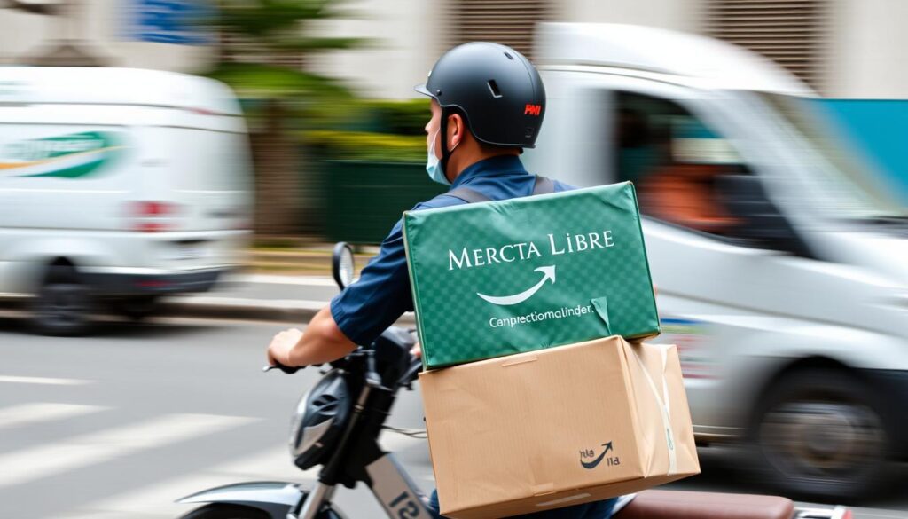 Imagem de um entregador do Mercado Livre em ação