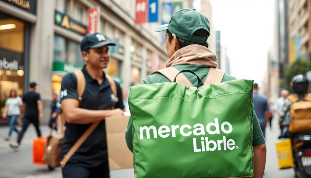 Imagem do entregador do Mercado Livre em ação